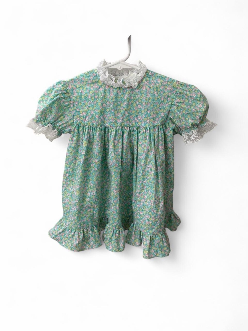 Vintage Nannette Too Girls Green Floral Lace-Trim Dress Top size 3T
